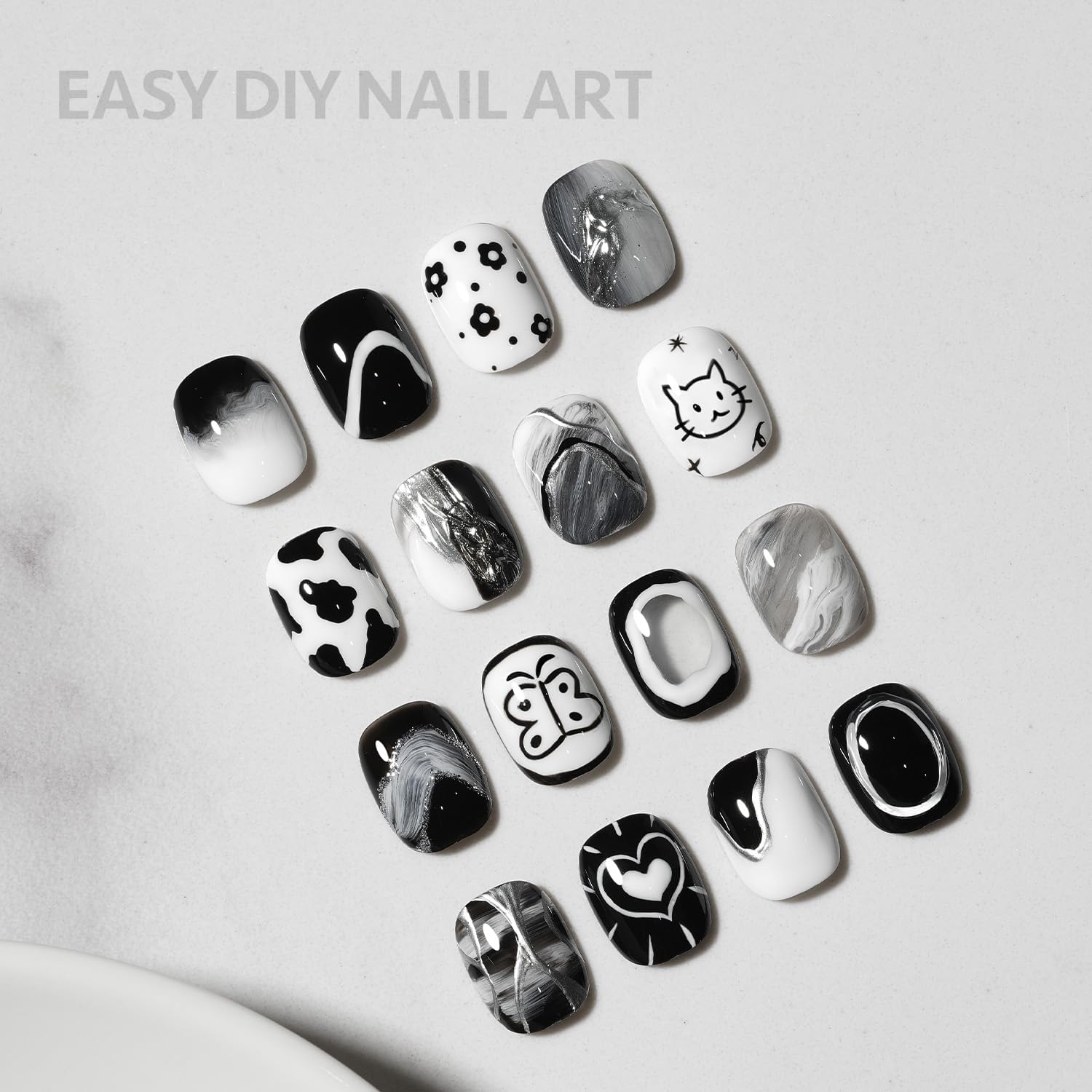 Esmalte de uñas de gel blanco y negro, 2 piezas de 0.3 fl oz de colores clásicos con pincel fino, curado con luz UV para manicura francesa en casa 5
