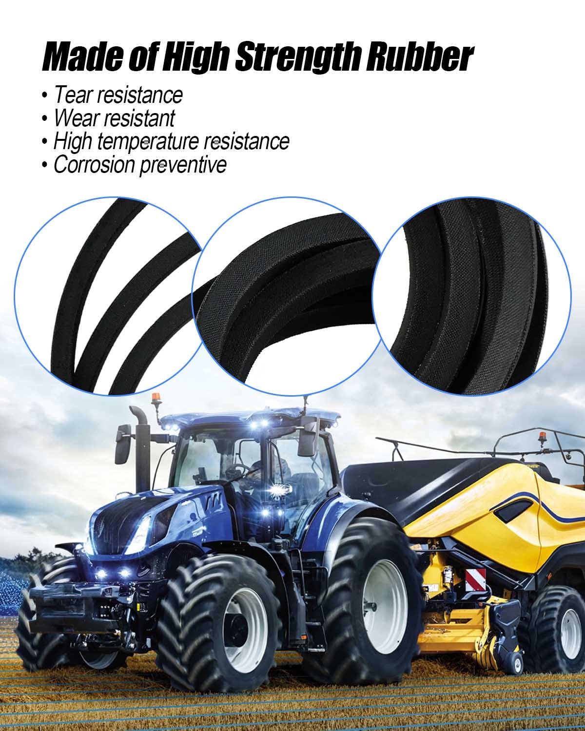 4Pcs Main Drive Belt Fit for Kuhn 83101673 GMD66 GMD77 GMD500 New Holland 465 463 462 452 442 John Deere 260 270 ES10774, Lawn Mower Deck V-Belt