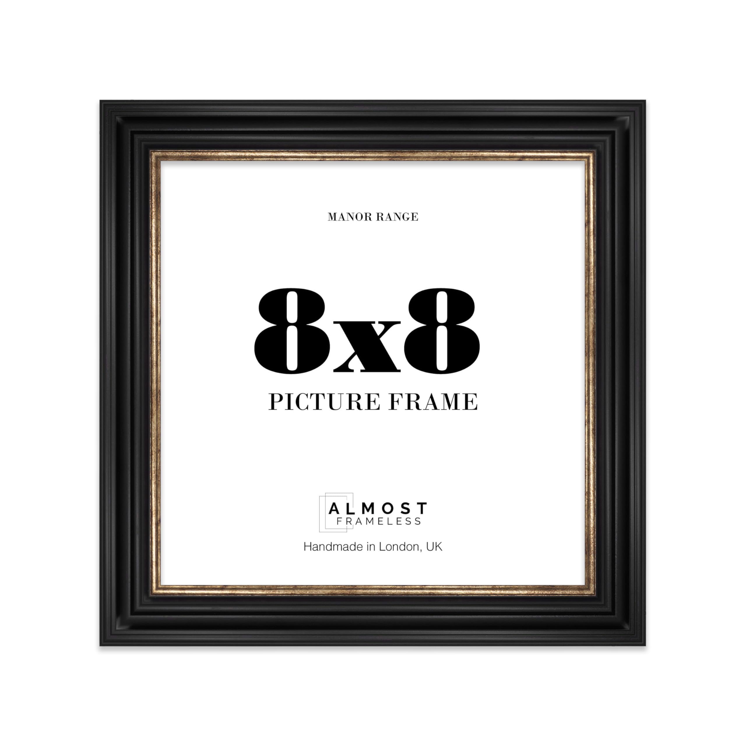 8x8 Picture Frame, Display 8x8 Pictures (20.3 x 20.3cm) - Black & Gold Sophisticated 42mm Edge Photo Display - 1 Pack