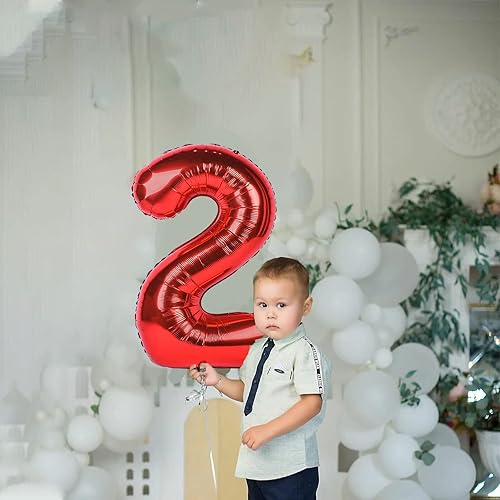 Miniatura 5 de Globo de 2 números rojo de 40 pulgadas, globos grandes de Mylar para niños de 2 años de edad, decoración de fiesta de cumpleaños, boda, aniversario,