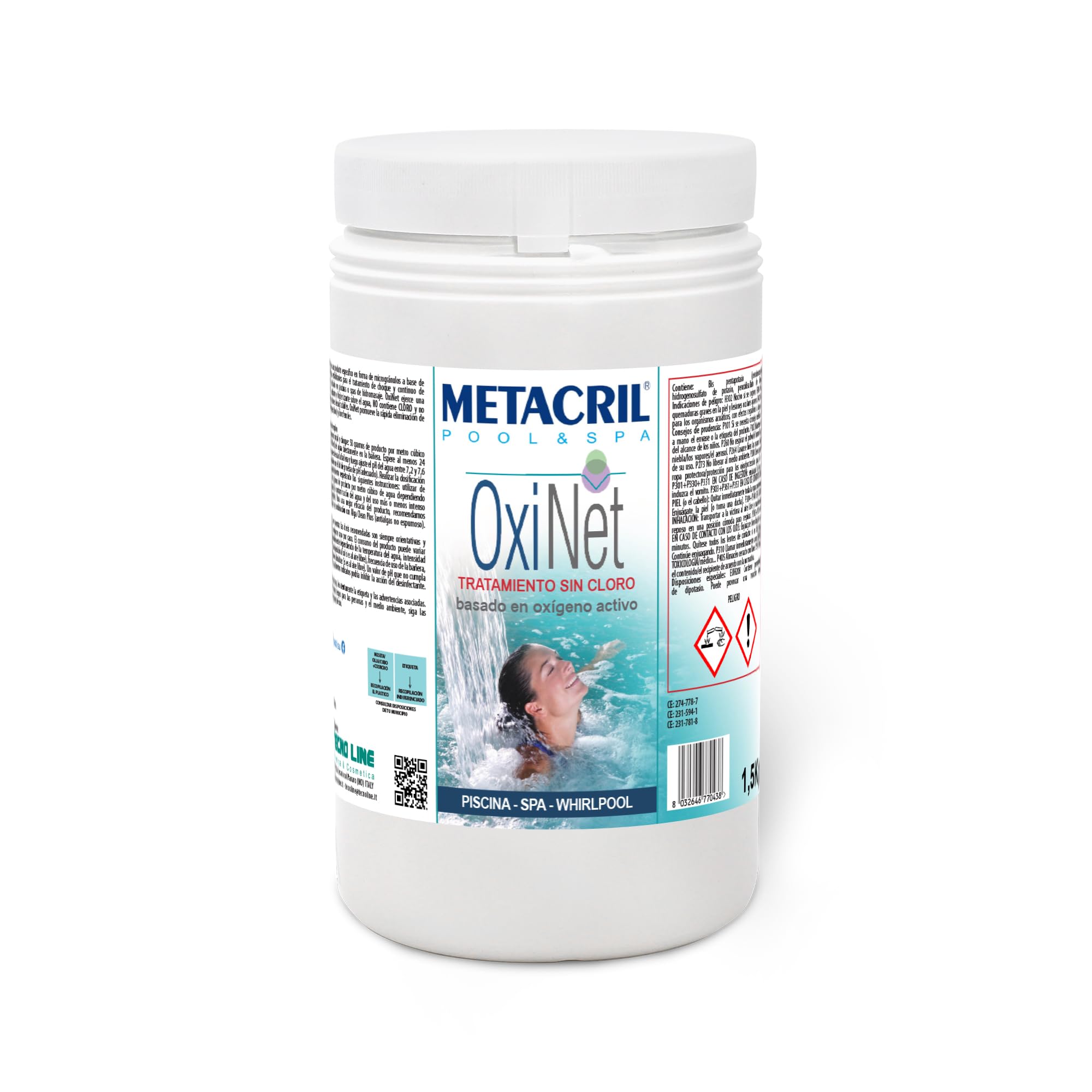 Metacril OxiNet, Oxygène en Micro-granulés, Idéal pour Piscine ou Jacuzzi - 1,5KG