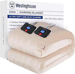 Electric Blanket King Size, Super Cozy Soft Flannel 100" x 90" Heated Blanket with 10 Fast Heating Levels & 1-12 Auto-Off, Machine Washable, ETL&FCC Certification, Beige