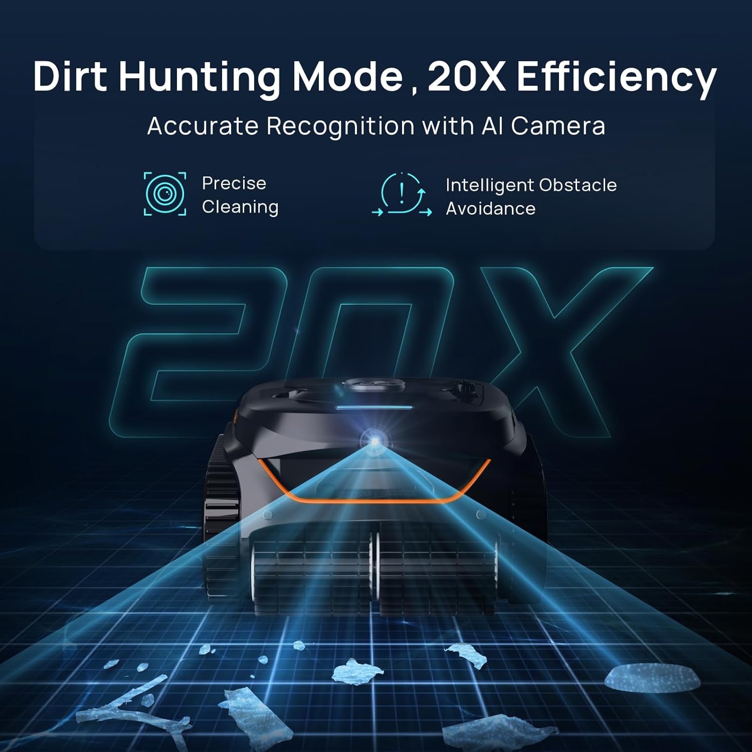 (2026 New) WYBOT C2 Vision Cordless Pool Cleaner with AI Camera, 8 Mode Pool Vacuum for Aboveground and Inground, Ultra-fine Filtration System and Powerful Suction, Waterline Cleaning, Black Orange