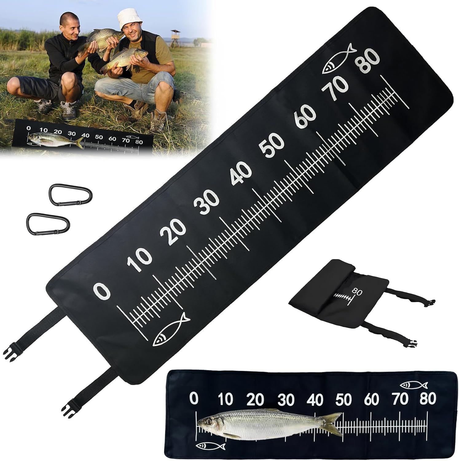 Abhakmatte, Abhakmatte mit Maßband, Abhakmatte Angeln 98 * 30CM, mit Zwei Elektrophoretischen Schnallen, Hilfsmittel für Angelanfänger, zum Messen von Fischen an Ort und Stelle