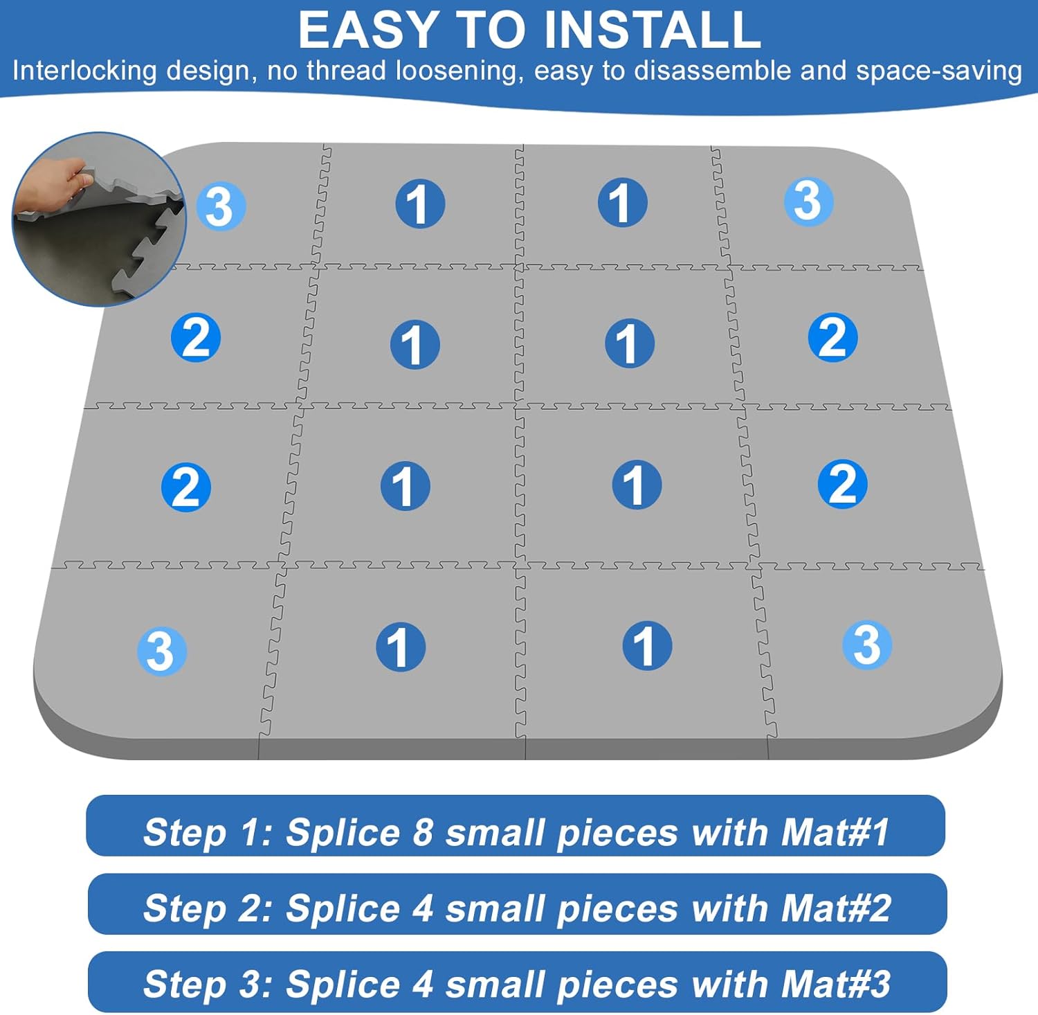 1/2" Extra Thickness Hot Tub Mat & Pad for Inflatable Tub, 85*85 Inch Large EVA Foam Padding Foundation With Interlocking, Non-Slip Durable Inflatable Hot Tub Mat for Outdoor Indoor,Easy Clean(Gray)