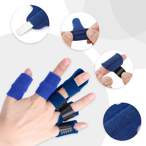 Miniatura 4 de AIEX 4 férulas de dedo de gatillo y 5 fundas de dedos, 2 tamaños para aliviar el dolor, estabilizador de dedos, enderezador de dedos, férula de
