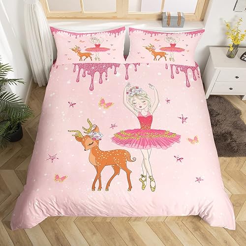 Miniatura 33 de Juego de funda de edredón para amantes de la gimnasia, tamaño Queen, silueta de gimnasta, juego de ropa de cama rosa para niños, adolescentes y