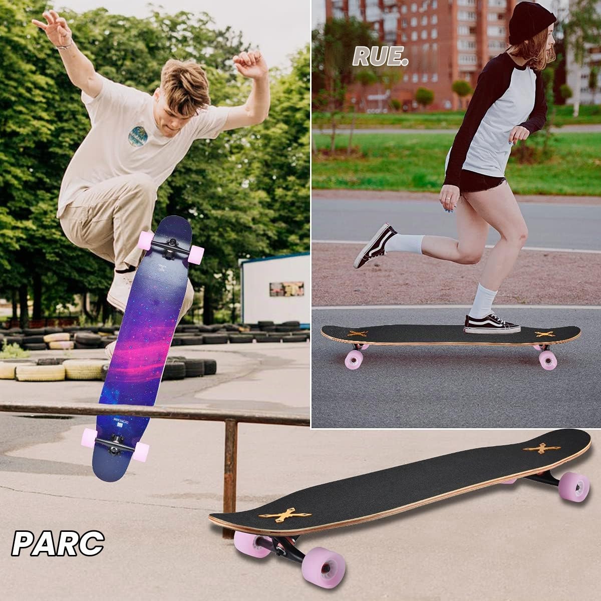 Longboard Adulte Skateboard Complètes,117x23 cm,Planche de Skate avec Roues LED Clignotantes,8 Couches de Bois D'érable Pont,Longboard Dancing Cruiser pour Débutants