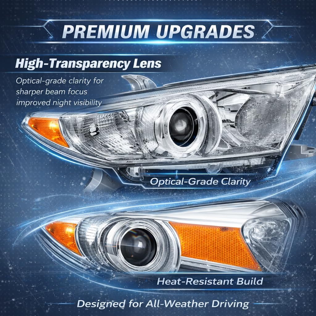 Headlight Assembly Set Fit For 2011 2012 2013 Toyota Highlander (Halogen Models Only) Chrome Housing, Driver & Passenger Side W/o Bulbs Replacement TO2503208 & TO2502208
