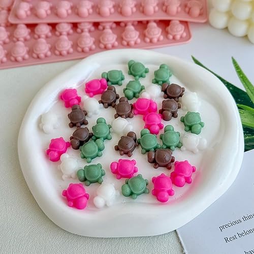 Miniatura 3 de Paquete de 2 mini moldes de silicona de tortuga para chocolate, 72 cavidades de tortugas marinas de chocolate, moldes de caramelo de tortuga, cubo