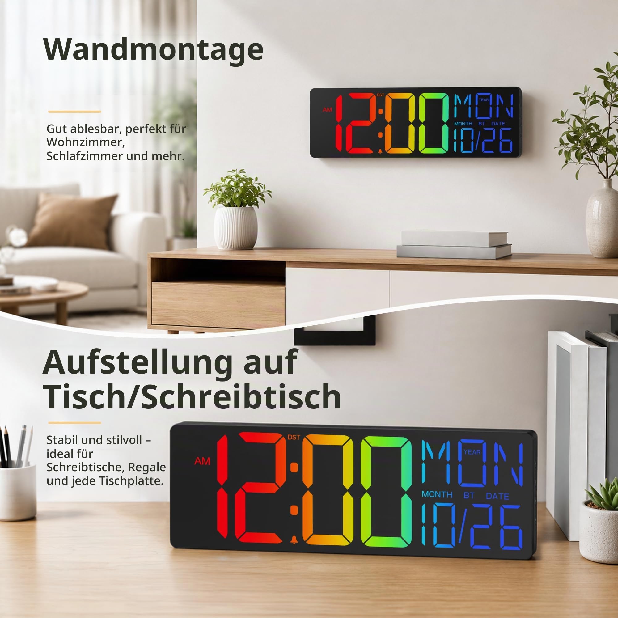 Maxstar 18" Digitale Wanduhr mit Fernbedienung, Temperatur- und Datumsanzeige, Countdown-Timer, 12/24h Format, klare Großziffern, geeignet für Wohnzimmer, Küche, Schlafzimmer und Büro (schwarz)