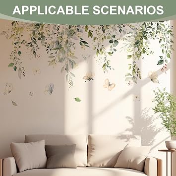 2 Green Plants Leaves Wall Decals Peel Stick Vine Butterfly Bedroom