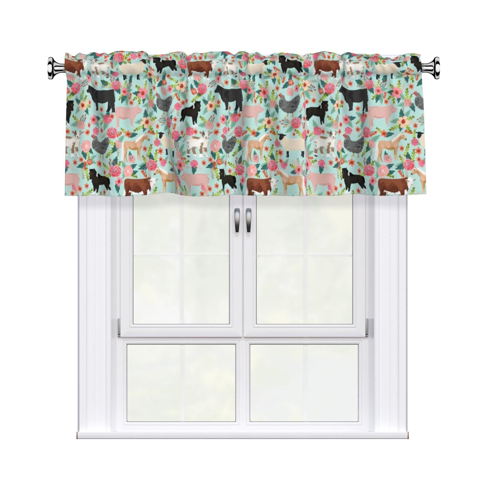 YYHHAOFA Farm Animal Prints Durable Kitchen Window Layer – 54x18 Inch 100% Polyester Valance with Precision Construction