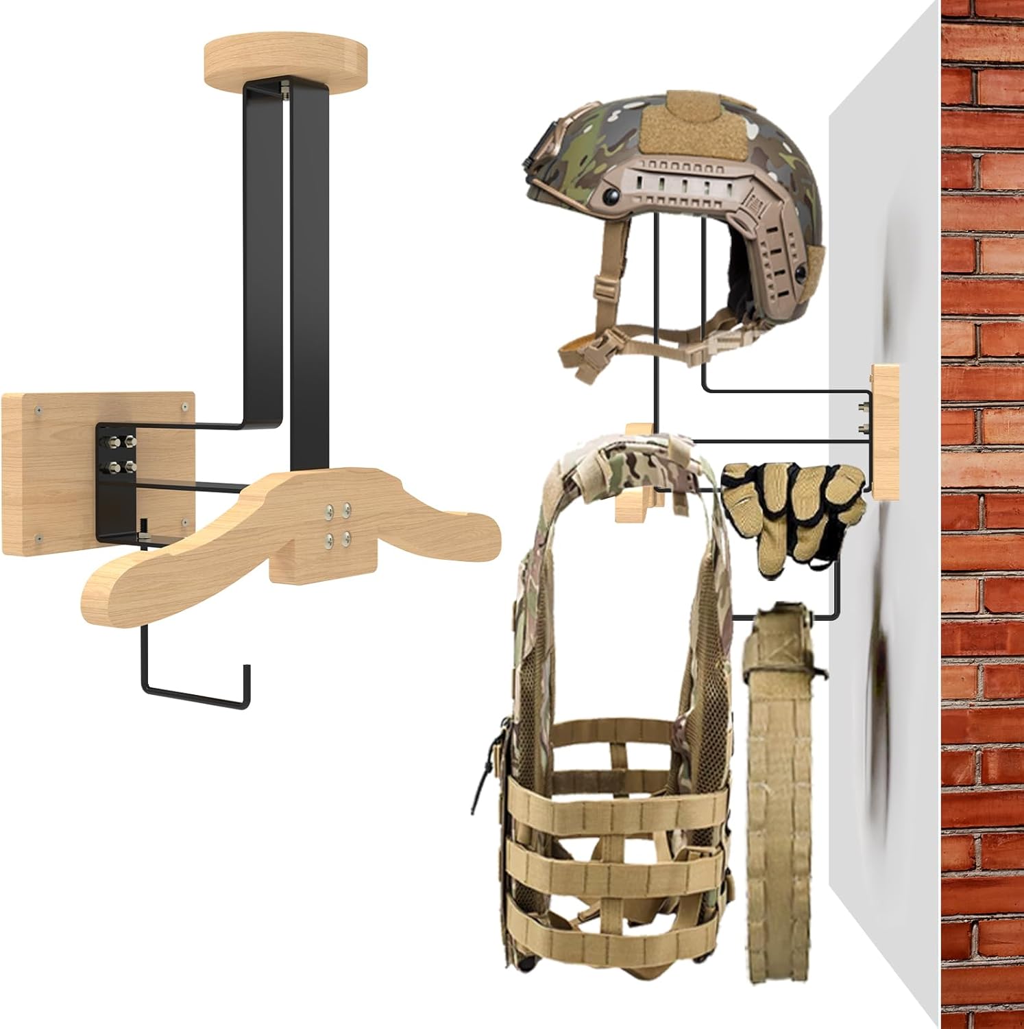 Helmet Holder Wall Mount, Tactical Gear Rack Wall Mount for Police, Cycling, Motorcycle, Football, Skiing, Safety Equipment Gear Organize and Storage, Police Gear Rack