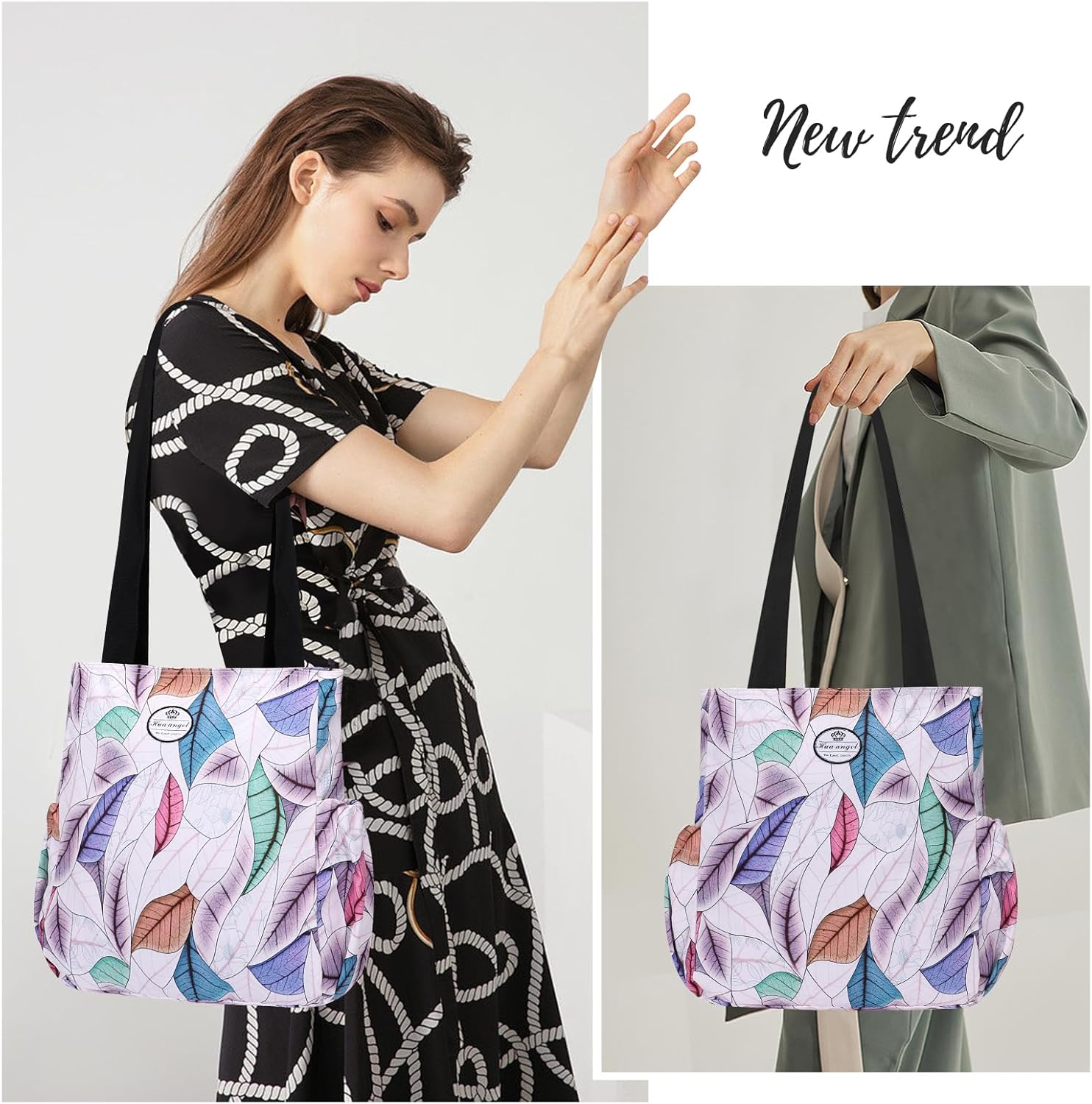 HUA ANGEL Floral Tote Bag - Casual Shoulder Bag Daily Tote Bag with Zipper Gym Travel Shopping Work Handbag for Women - Image 6