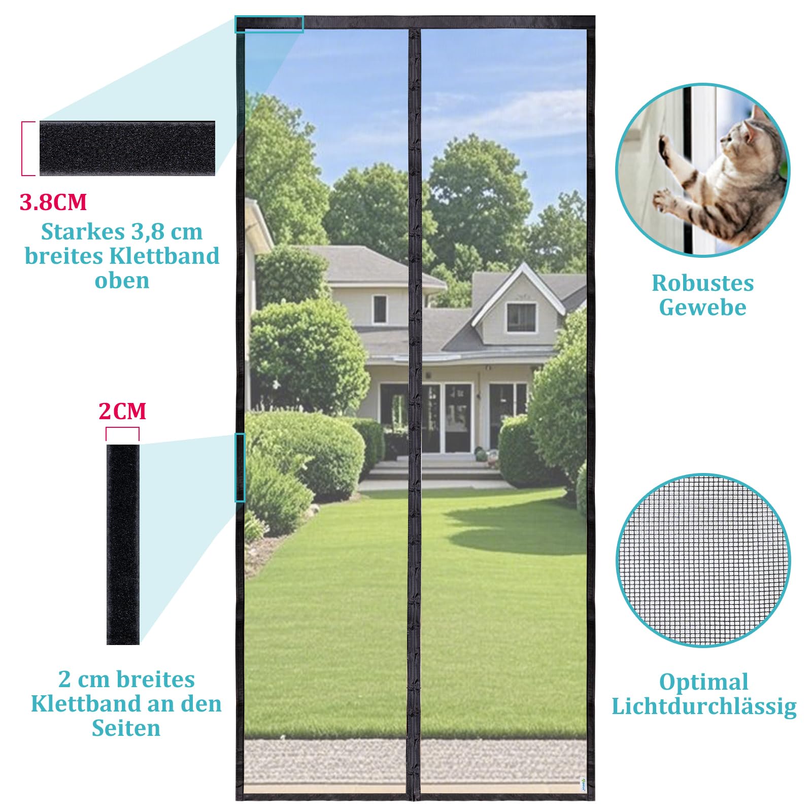 Apalus Prime Fly Screen Door, Magnetic Insect Protection Balcony Door, 90 x 210 cm, Translucent, Tear-Resistant, Weatherproof, Durable, Stronger Magnets Than the Classic, 3.8 cm Strap Top, Cannot Be Shortened - 3