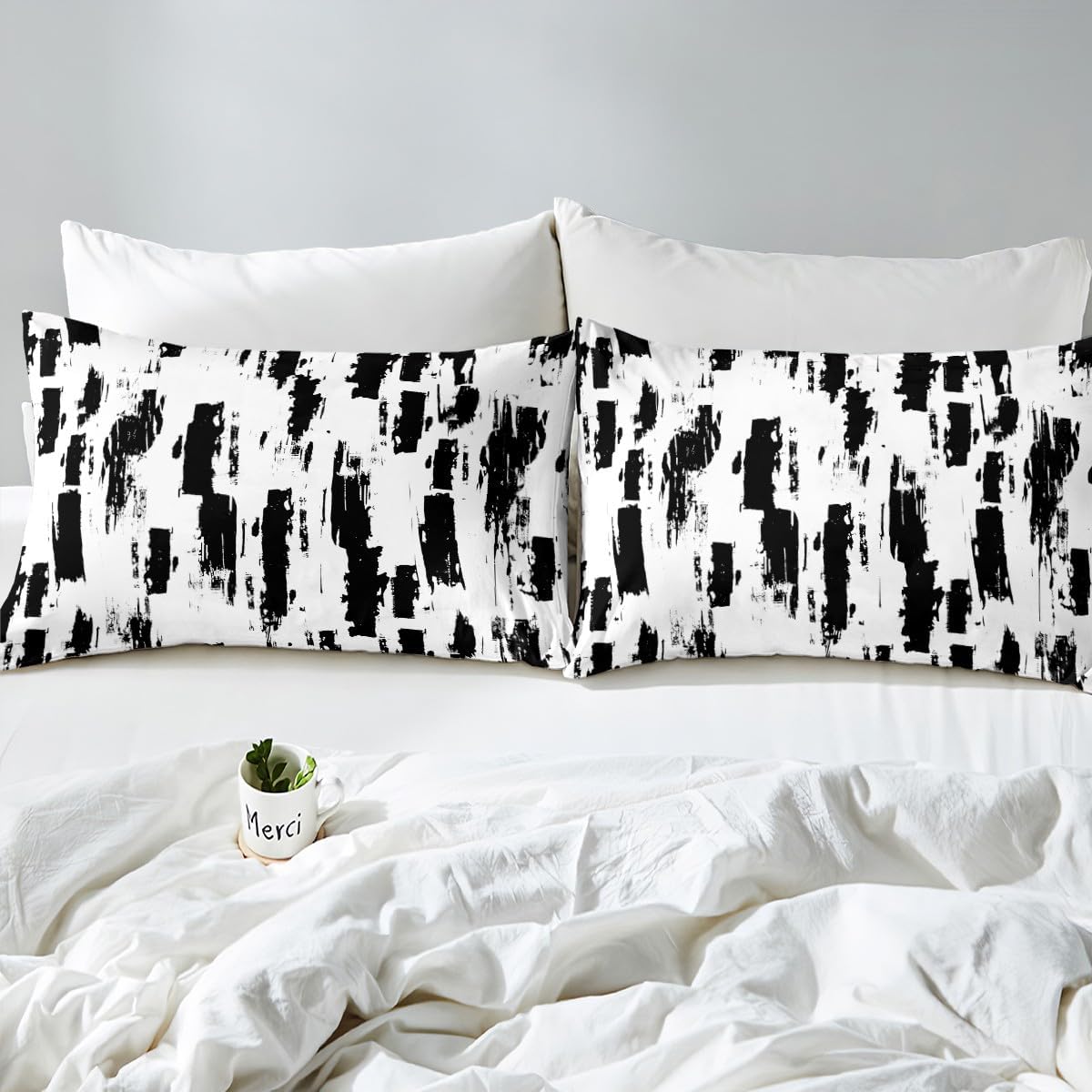 jejeloiu Black White Duvet Cover Toddler Size Kids Abstract Art Comforter Cover Set for Boys Girls Teens Modern Art Bedding Set Breathable Geometric Bedspread Cover Room Decor Quilt Cover