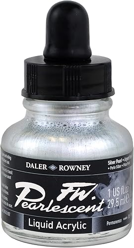 Daler-Rowney FW - Botella de tinta acrílica nacarada, color plata perla, tinta de dibujo acrílica para artistas y estudiantes, tinta de caligrafía