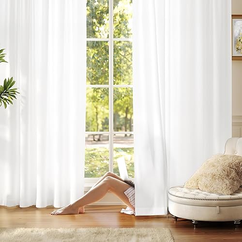 Anmao Non-See-Through Bright White Privacy Semi Sheer Curtains for Living