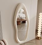 Full Length Mirror 63"x24", Irregular Wavy Mirror, Arched Floor Mirror, Wall Mirror Standing Hanging or Leaning Against Wall for Bedroom, Flannel Wrapped Wooden Frame Mirror (White)