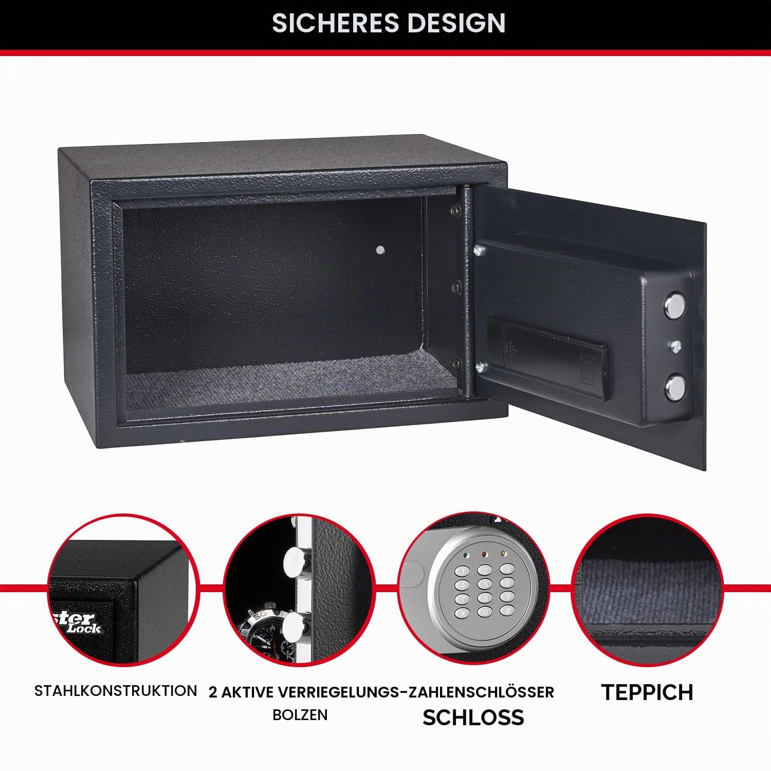 Master Lock Tresor mit Zahlenschloss, elektronische Kombination, 16 L, 22 x 35 x 27 cm