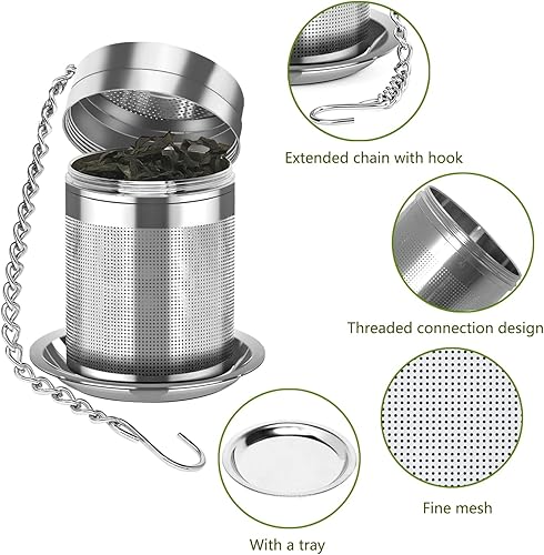 Miniatura 3 de Paquete de 2 infusores de té, coladores de té para té suelto, malla extrafina de acero inoxidable, hojas sueltas con gancho de cadena extendido,