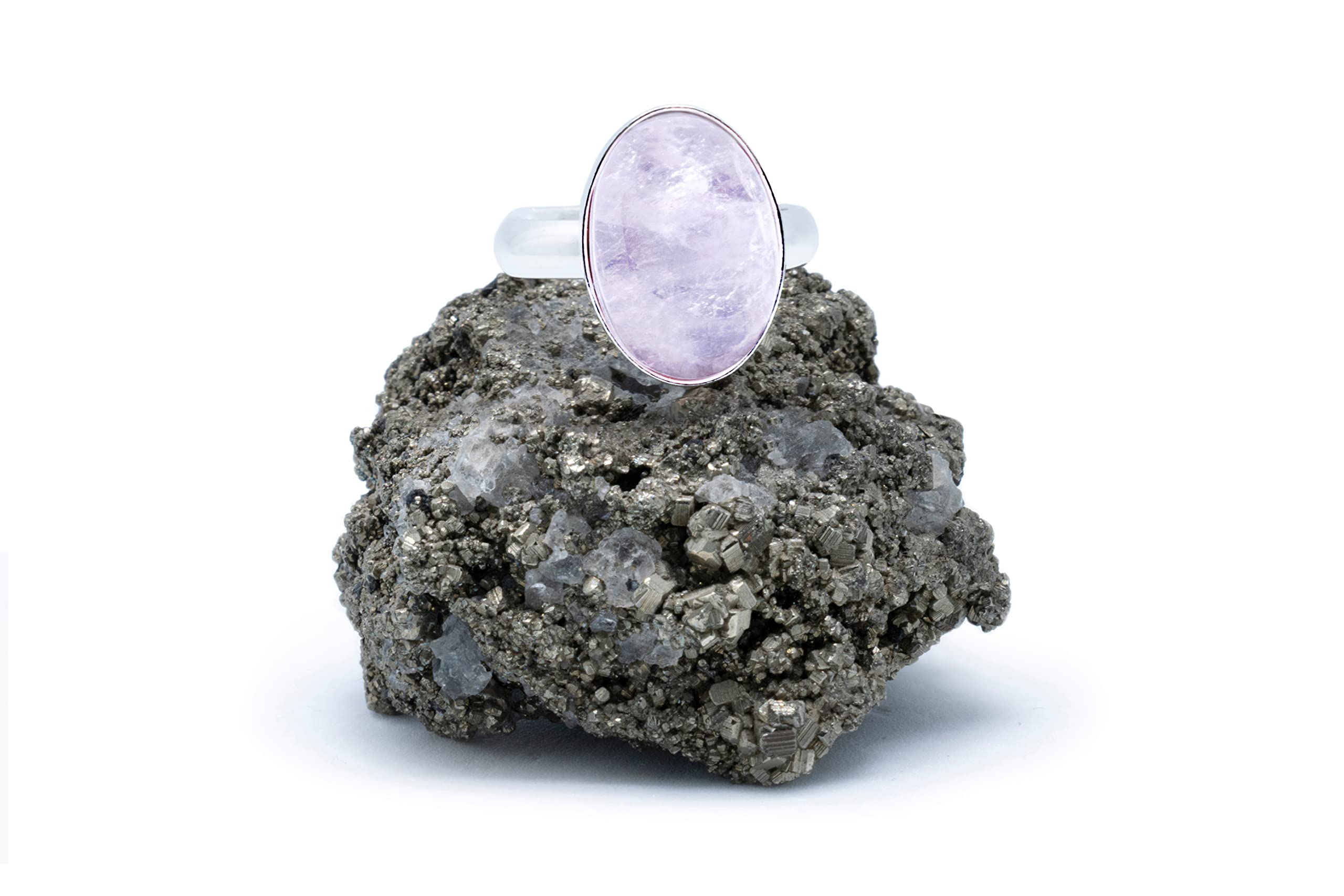 Anillo de Plata 925 con Cuarzo Rosa (Piedra Natural) 14x10mm - Disponible Anillo Ajustable, Tamaño de XS a XXXL, para Hombre, para Mujer - Caja Regalo Gratis