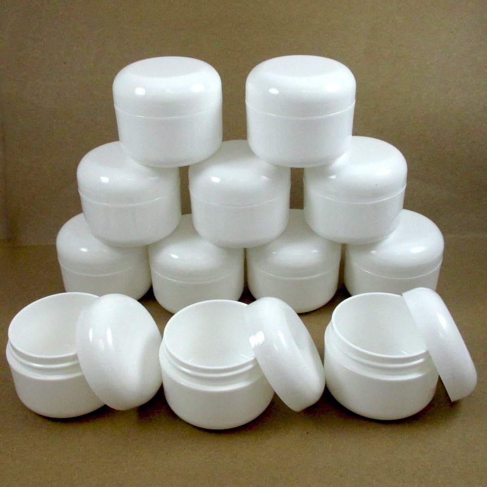 12 White 2.5 oz Plastic Cosmetic Double Wall Cream Empty Dome Jar Containers Cap : Beauty & Personal Care