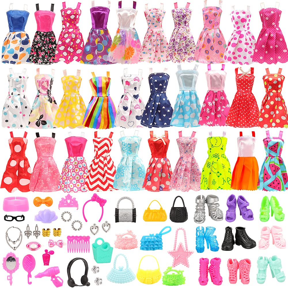 BM 75 Pieces Doll Clothes and Accessories for 11.5 Inch Girl Doll Include 15 Pcs Party Dresses, 10 Pcs Shoes, 10 Pcs Bags,...