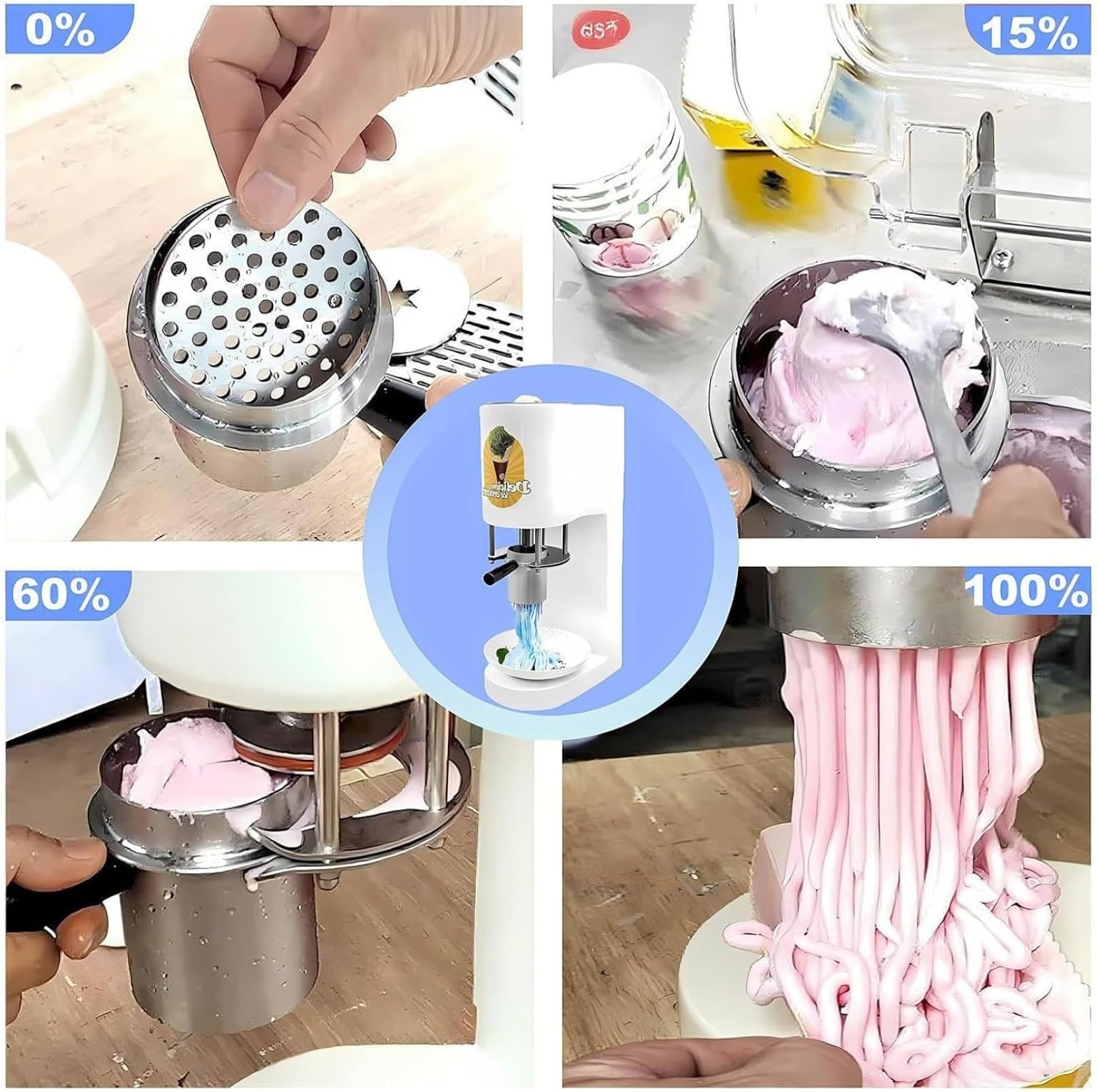 Machine de glace à spaghetti commerciale avec 4 moules de forme, fabricant de nouilles à crème glacée 80w, 28-30L / H Spaghetti-Eismaschine, pour les magasins de dessert & Utilisation à domicile