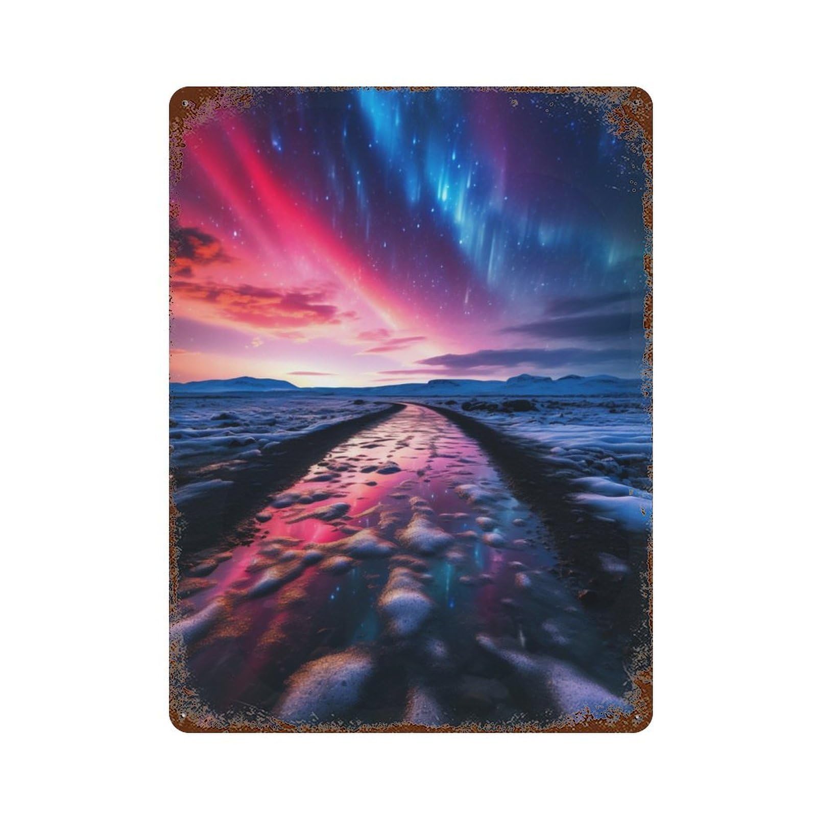 Vintage Metal Tin Sign Northern Lights at The Sky 15.7"x11.8", Industrial Home Decor for Farmhouse, Kitchen And Entryway Decor