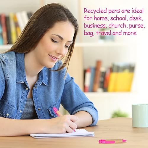 Miniatura 4 de Paquete de 100 bolígrafos retráctiles de tinta negra, bolígrafos de papel kraft reciclados para baby shower, oficina, escuela, profesores,