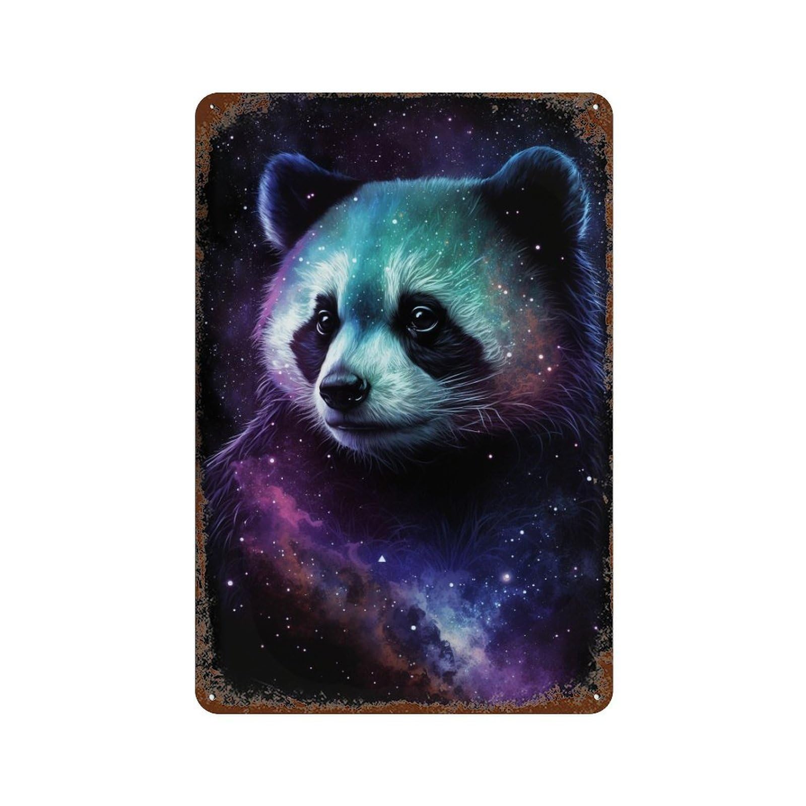 Cosmic Panda Art Print-6 Rust Effect Tin Sign 11.8"x7.9", Vintage Wall Decor for Pub, Kitchen And Man Cave Decor