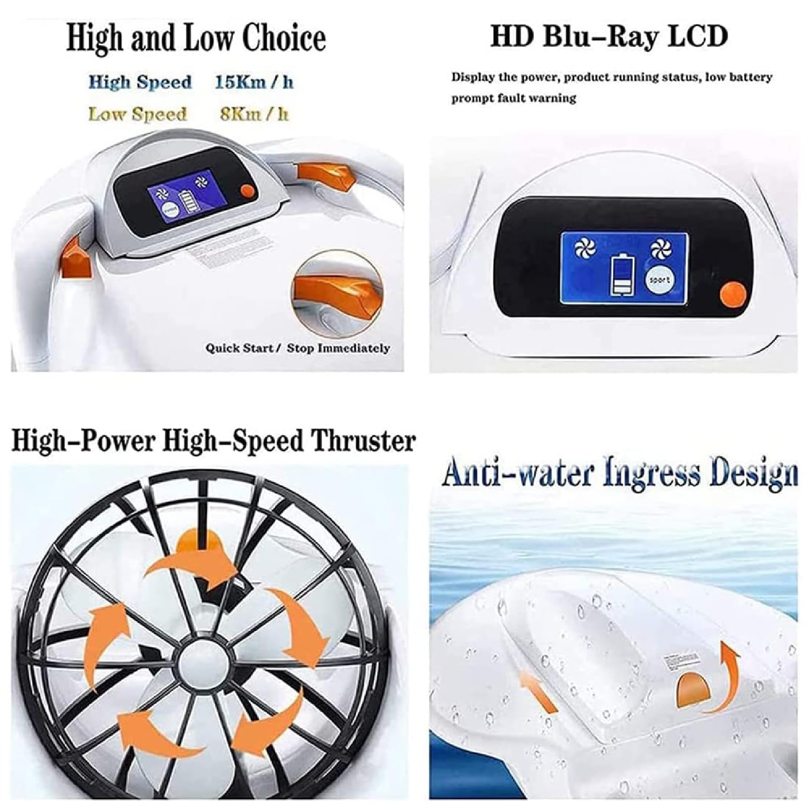 Tavola da Surf Elettrica per Adulti 36v 3200w,Scooter Acquatico da 6500 Giri/Min,Tempo di Resistenza: 60 (4 M/S) -120 Min (2 M/S), Display LCD + Spazio Vuoto per Supporto Fotocamera