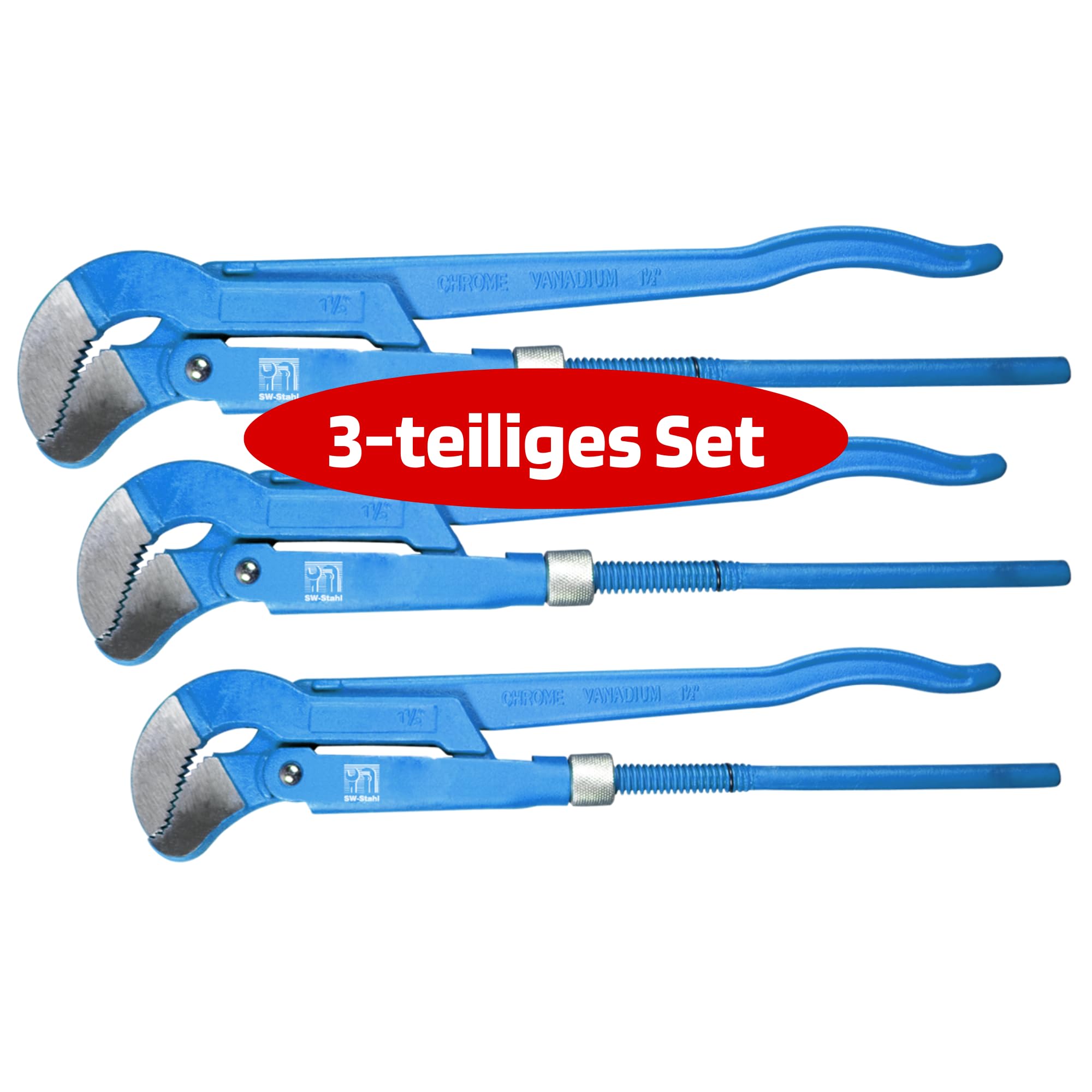 SW-Stahl 42250L Juego de Llaves para Tubos, 3 Piezas, Alicates de | Herramientas de mano de acero para trabajos de fontanería y mecánica, juego de tenazas ajustables en tres tamaños