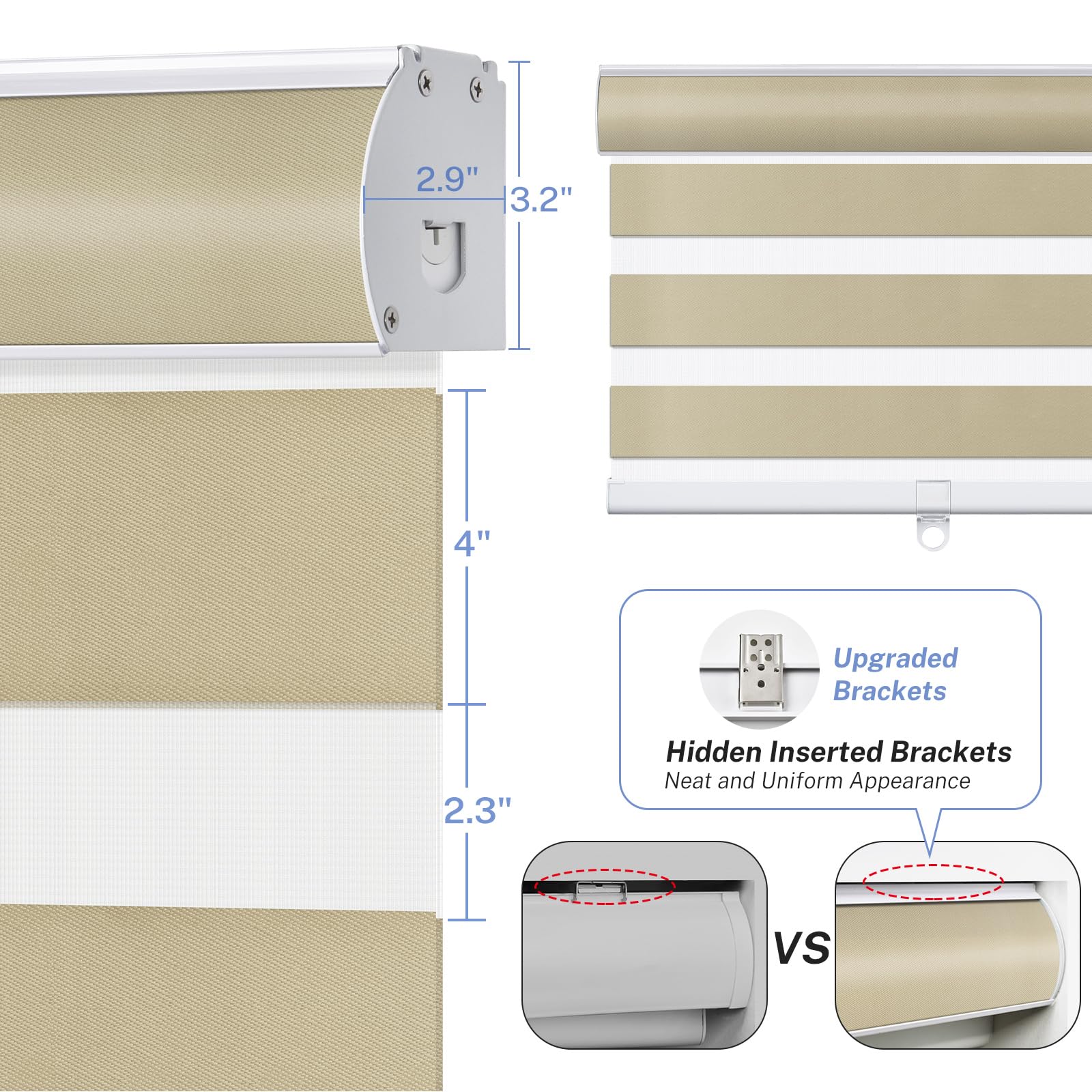 Persianas enrollables inalámbricas para el hogar y la oficina, día y noche, doble capa, translúcidas/opacas, 85% de bloqueo de luz, marrón, 175 cm de ancho x 122 cm de alto, fácil de instalar y
