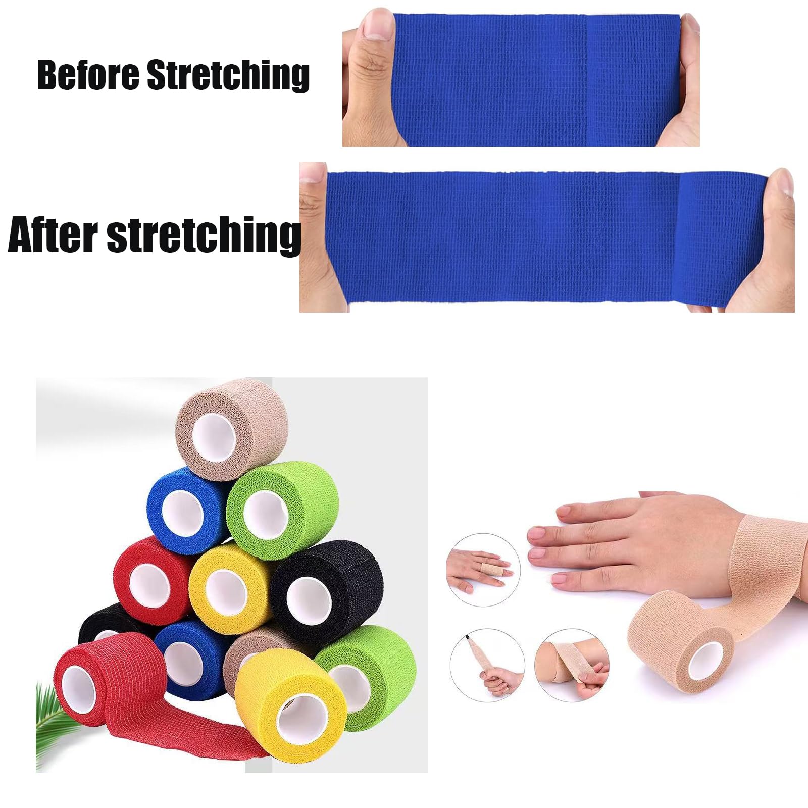 60 Rollen Selbstklebender Verband,7,6cmx4,5m Selbsthaftende Bandage,Elastischer Verband Selbstklebend, Selbsthaftend Kohäsive Bandage für Stretch Sports Handgelenk Knöchel (20 Farben)