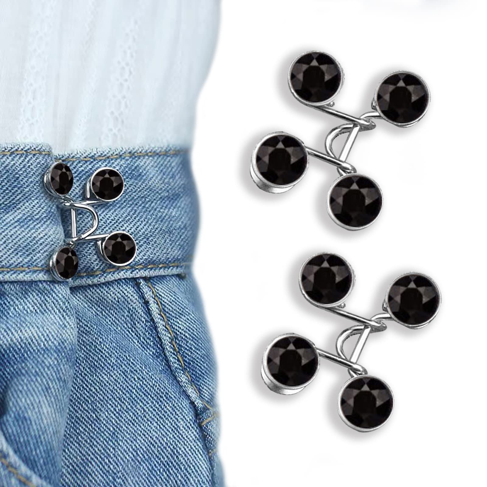 Black Brick Jean Button Pin, Adjustable, Detachable, No Sewing Required, Perfect Fit Instant Jean Button
