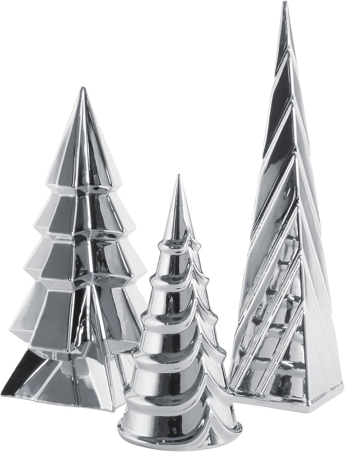 Department 56 Village Collection Accessories Gatsby Trees 3-Piece Figurine Set, Various Sizes, Silver