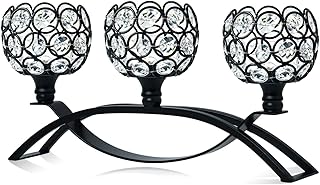 Crystal Tealight Candle Holder Centerpiece Home Decorative Candlestick Holder Elegant Table Centerpiece Home Decor Wedding Party Anniversary (Black, 3 Arm)