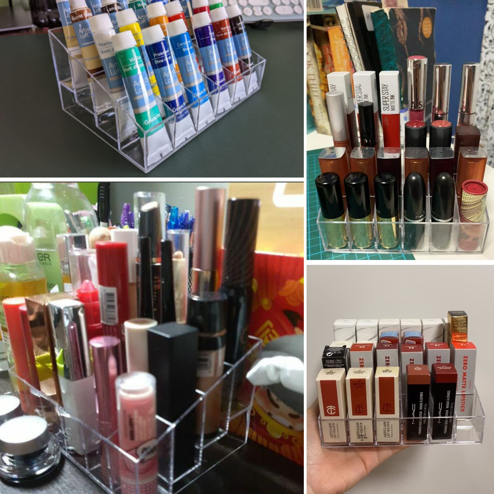 Tecbeauty Support pour rouge à lèvres, 24 emplacements pour rouge à lèvres, organiseur transparent en acrylique, petit format