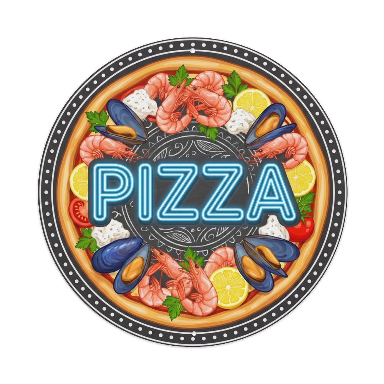 Seafood Pizza Shrimp Mussel Kitchen Artwork Metal Tin Sign