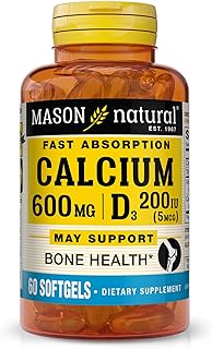 MASON NATURAL Fast Absorption Calcium with Vitamin D3 - Strengthens Muscle Function, Supports Healthy Bones and Overall Health, 60 Softgels