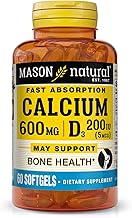 MASON NATURAL Fast Absorption Calcium with Vitamin D3 - Strengthens Muscle Function, Supports Healthy Bones and Overall Health, 60 Softgels