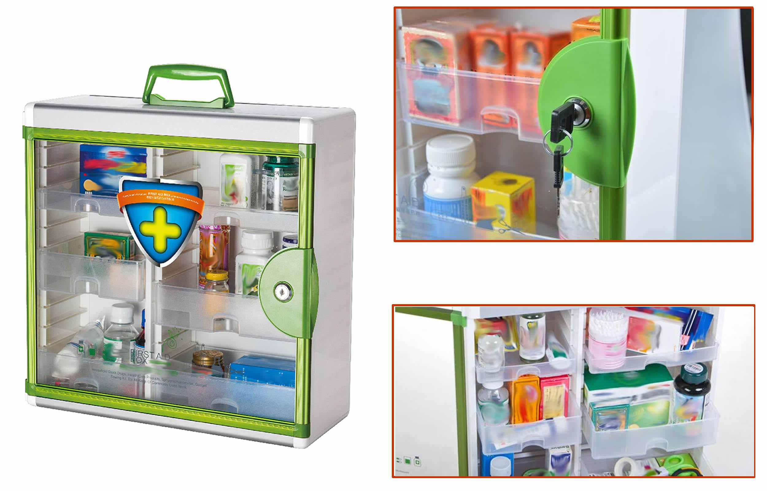 TUKA-i-AKUT 18L Armoire à Pharmacie Murale en Aluminium, 5 Compartiments 2 Clés, Verrouillable Sécurité Enfants, Armoire d'Apothicaire, Cadre Aluminium Armoire Premiers Secours, 35x32x17cm TKD6401-M