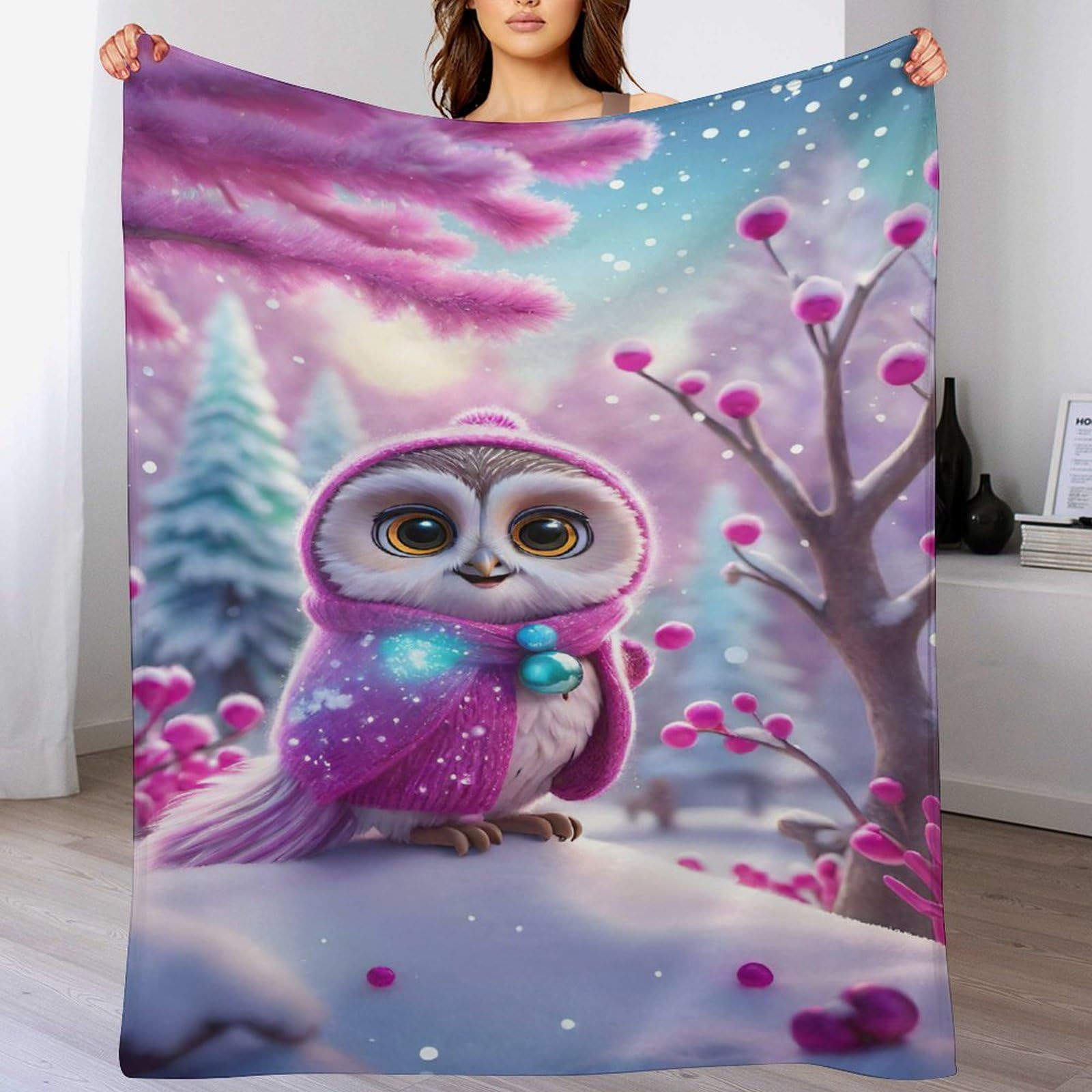 Manta de búho de franela mullida para regalar en cumpleaños y celebraciones