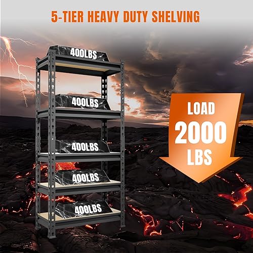 Miniatura 5 de BIG RED Estantería de almacenamiento, 5 niveles ajustables, estantes de garaje de metal resistenteestante de utilidad para cocina, despensa, sótano,