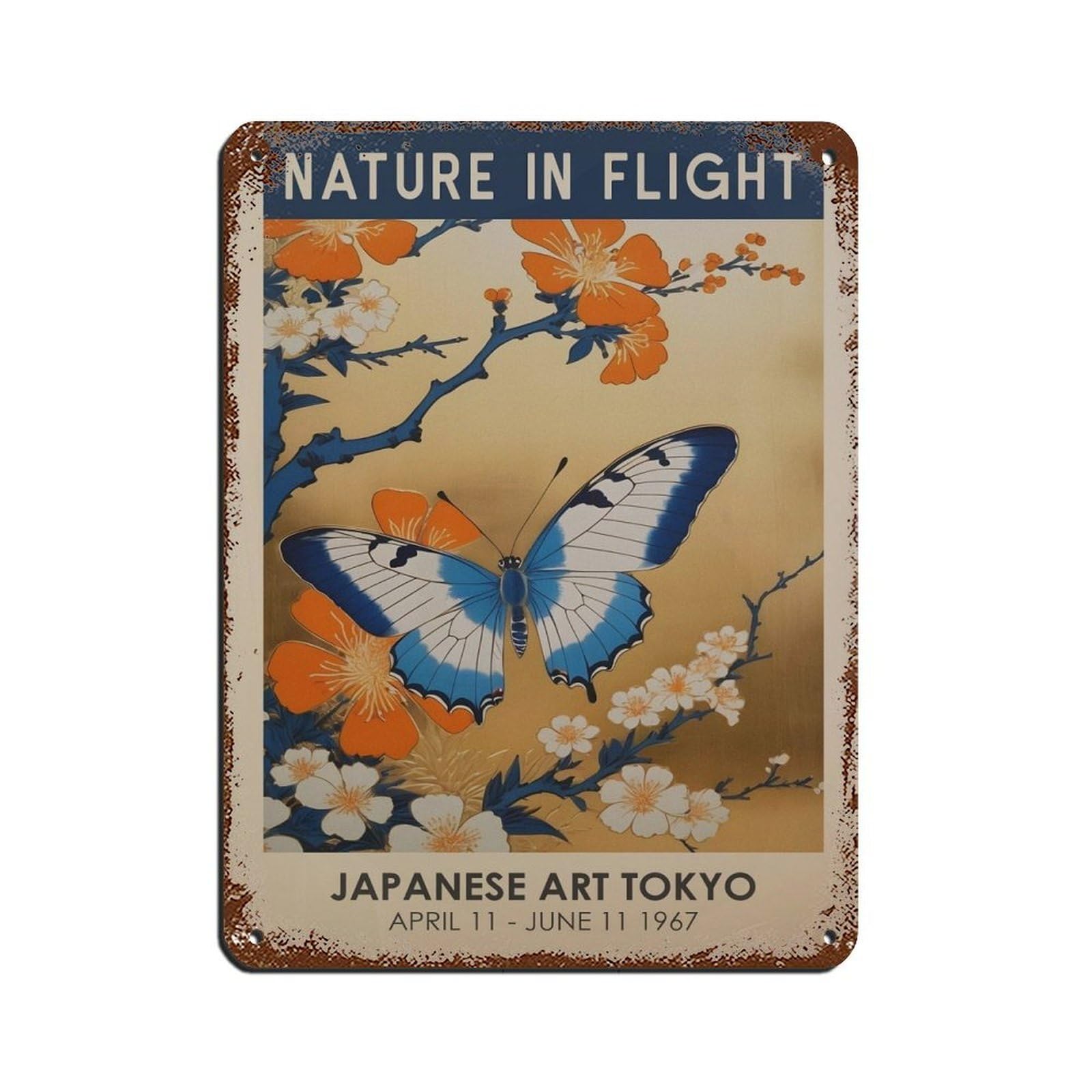 Japanese Butterfly, Japanese Exhibition Poster Tin Sign Vintage Metal Pub Club Cafe Bar Home Wall Art Decoration Poster Retro 12x16inch(30x40cm)
