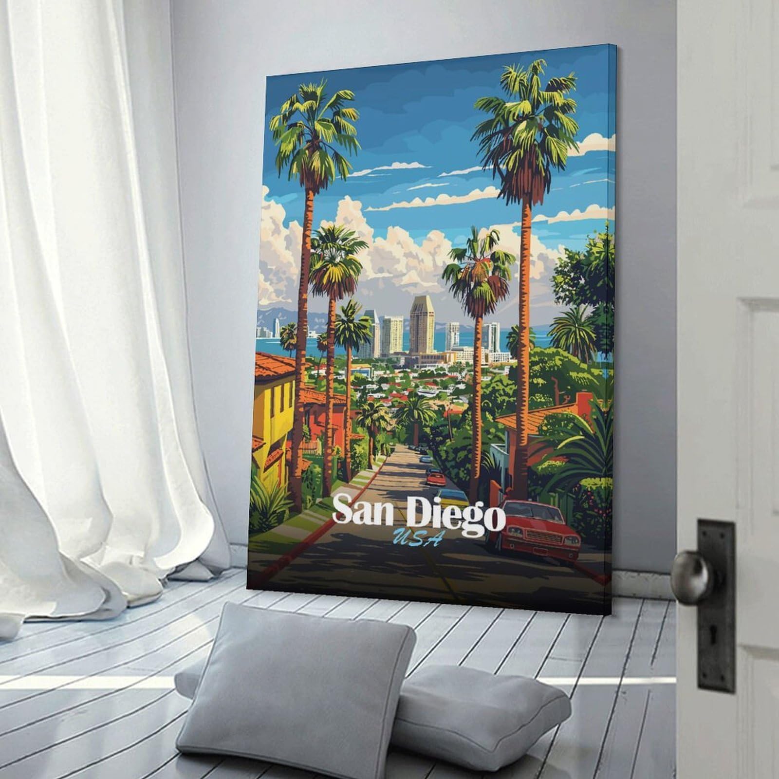 Junmoney San Diego Cityscape Room Decor Wall Art, 20x30inch(50x75cm), for Office, Study Or Home Workspace, A Smart Decor Choice for Study Walls