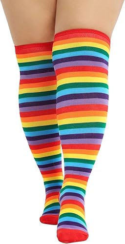 Miniatura 5 de Zando Calcetines altos hasta el muslo de talla grande para muslos gruesos para mujer, medias altas a rayas hasta el muslo por encima de la rodilla,